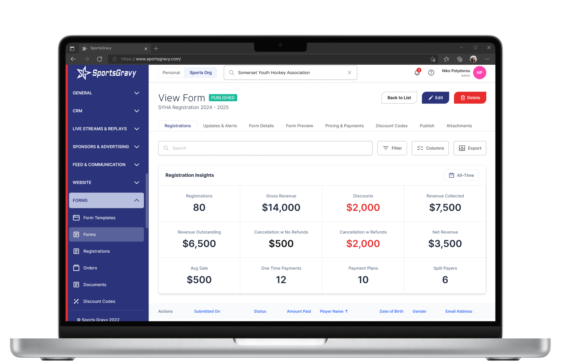 Youth Sports Registration Software product preview