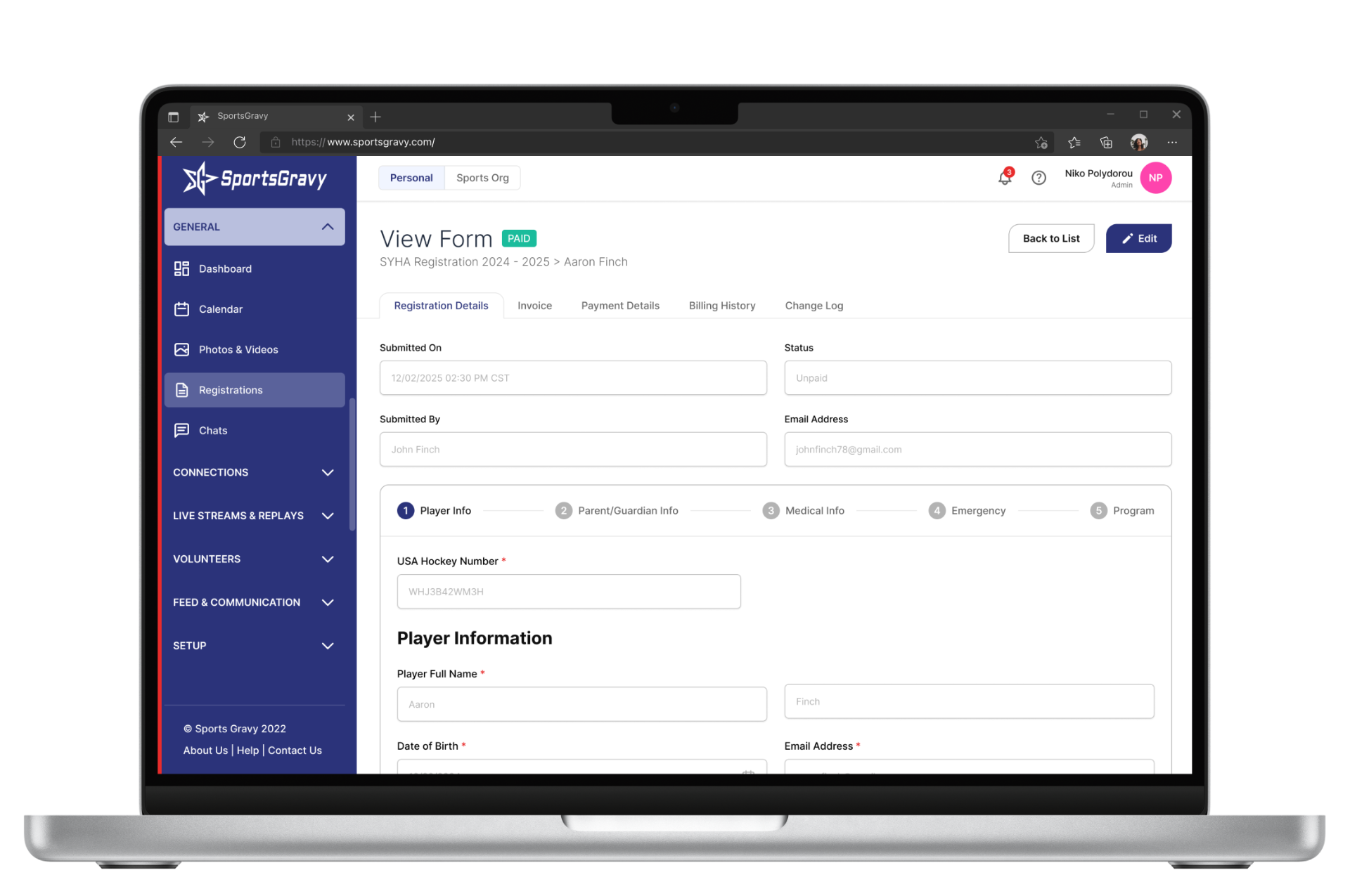 Parents manage their own registration