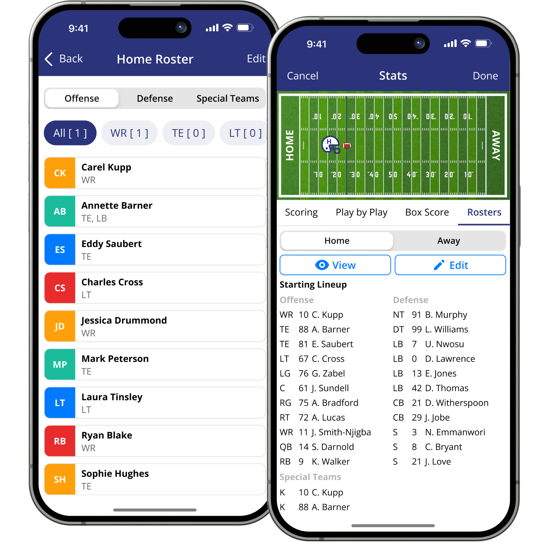 Roster stats for every athlete