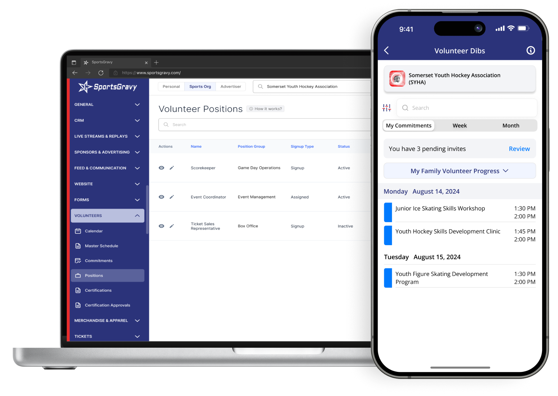 Sports Volunteer Management Software product preview