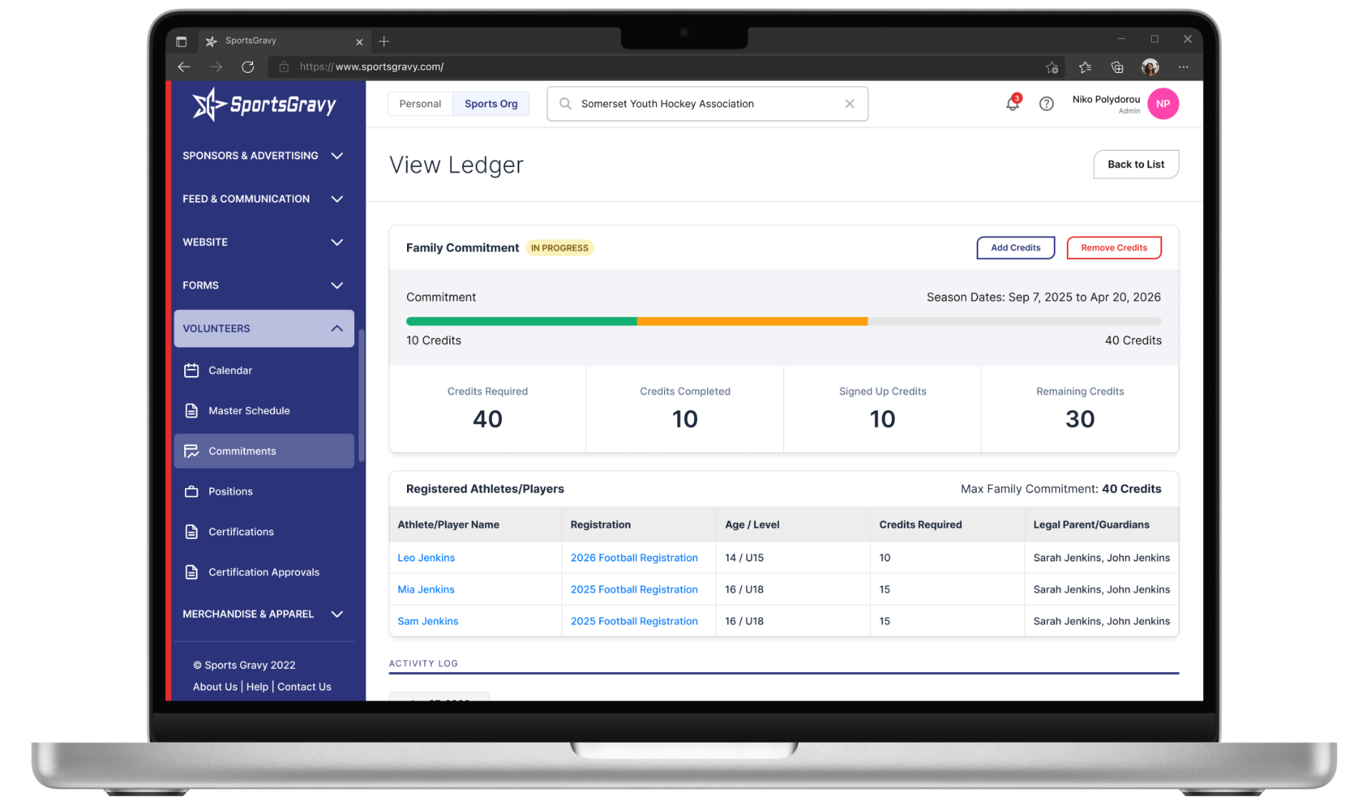 One volunteer ledger per family