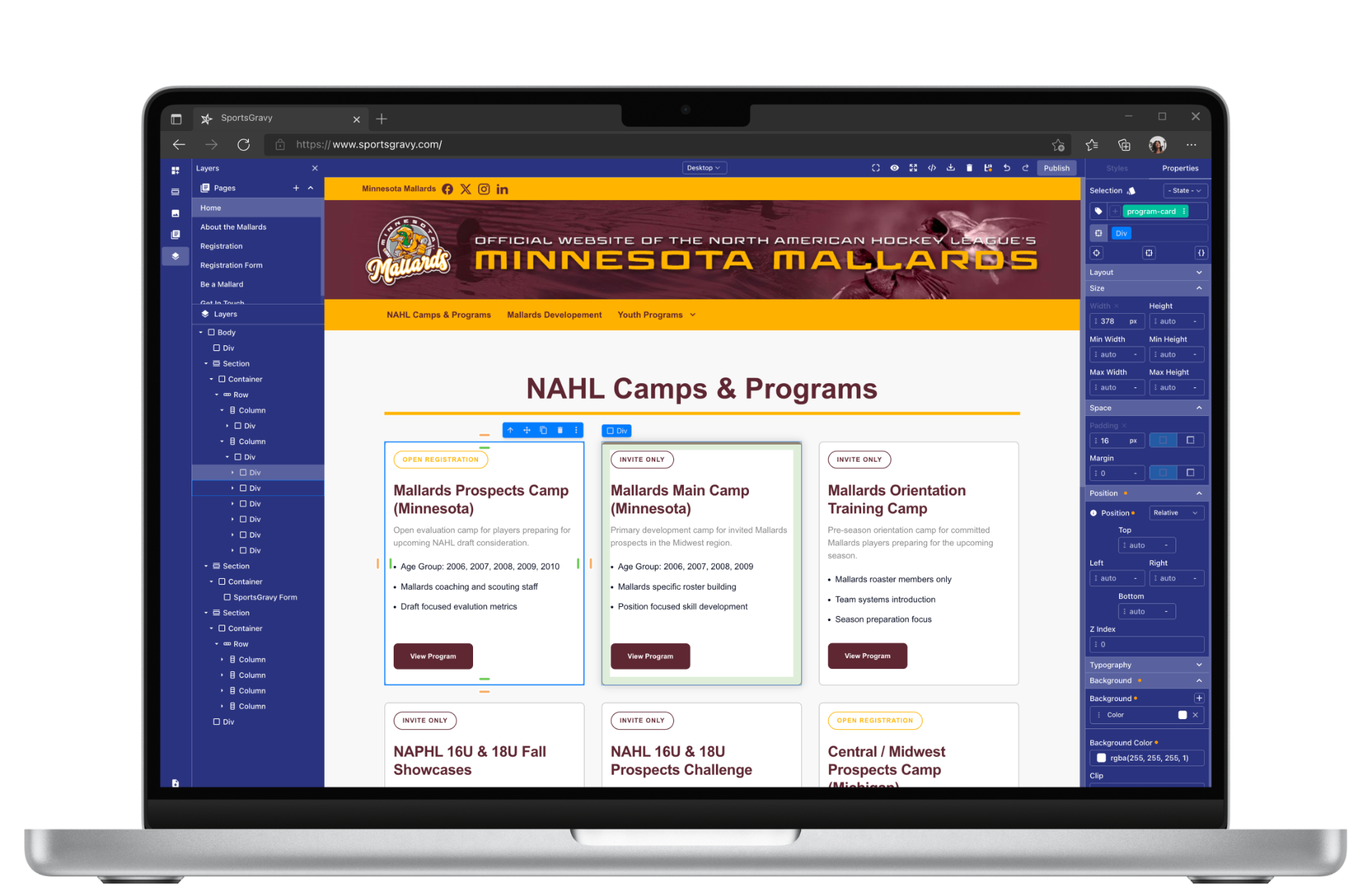 Sports Club Website Builder product preview