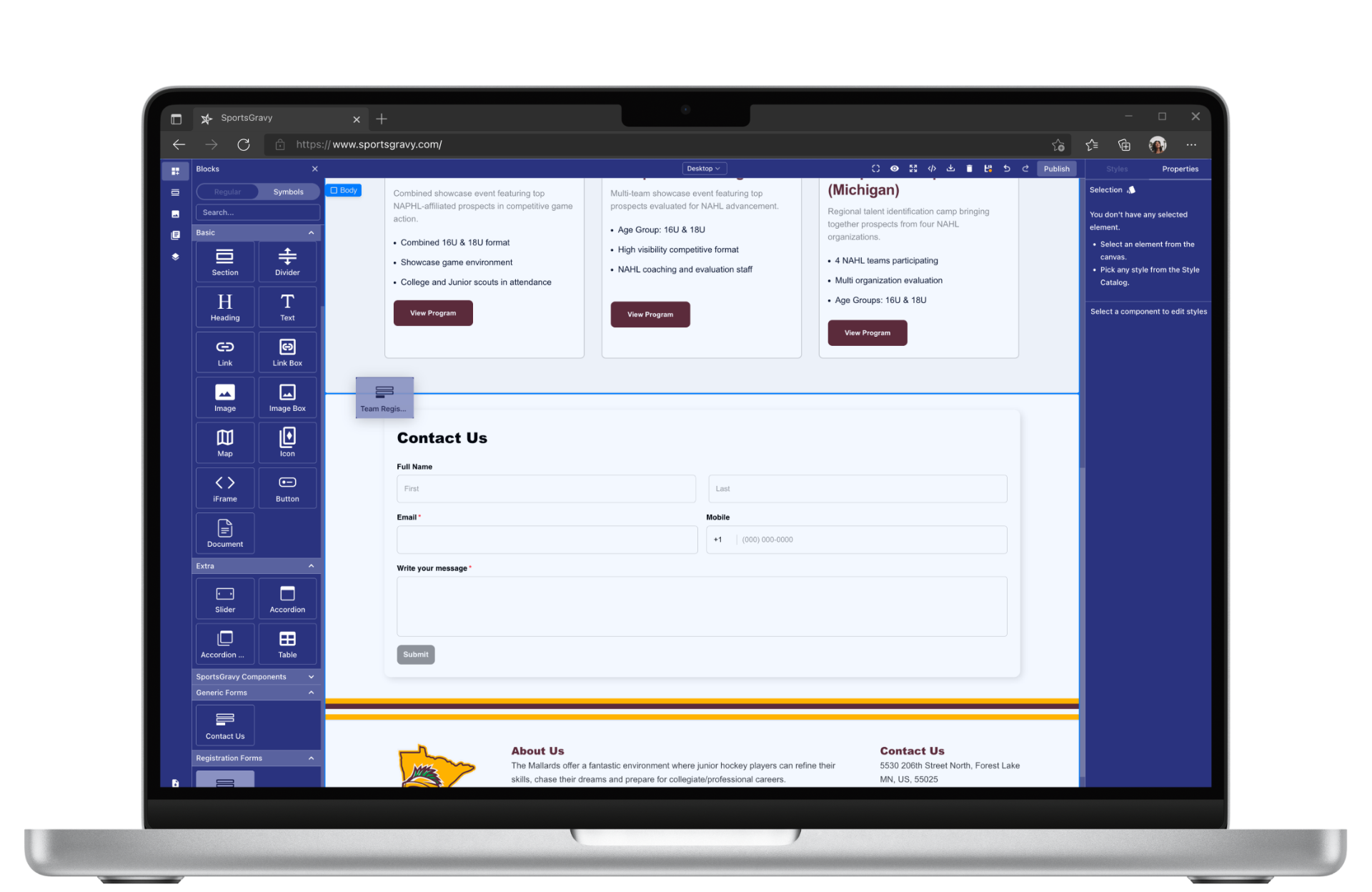Registration forms on any page